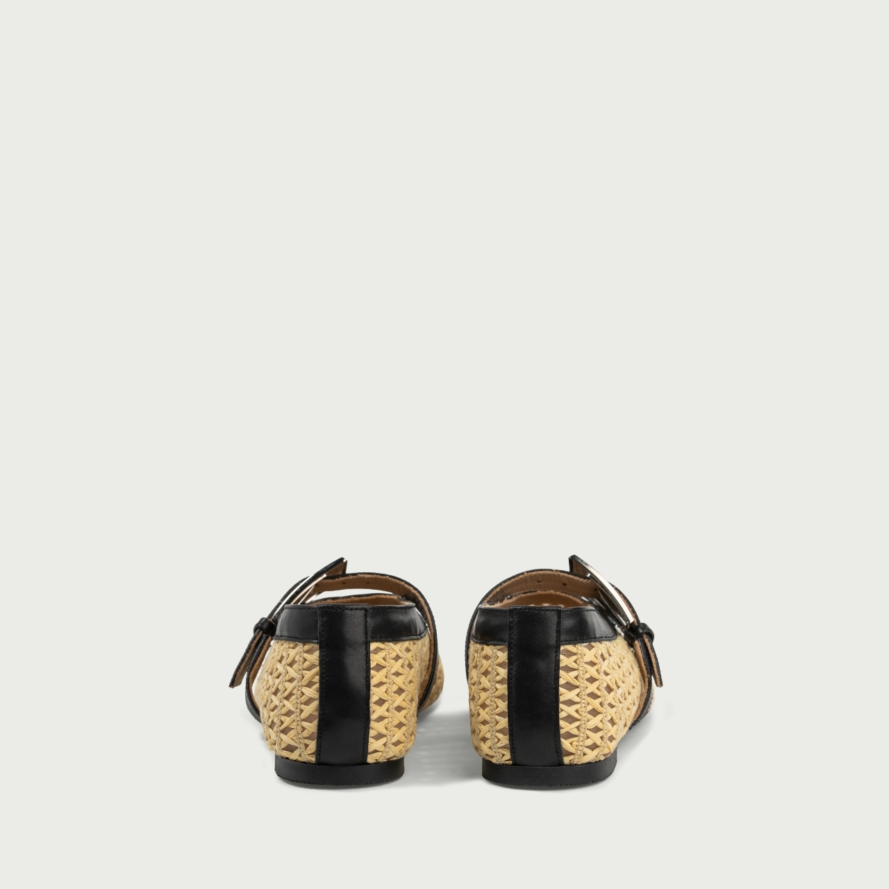 Balerini cu vârf rotund și baretă Tess din rafie și piele naturală - Img 5