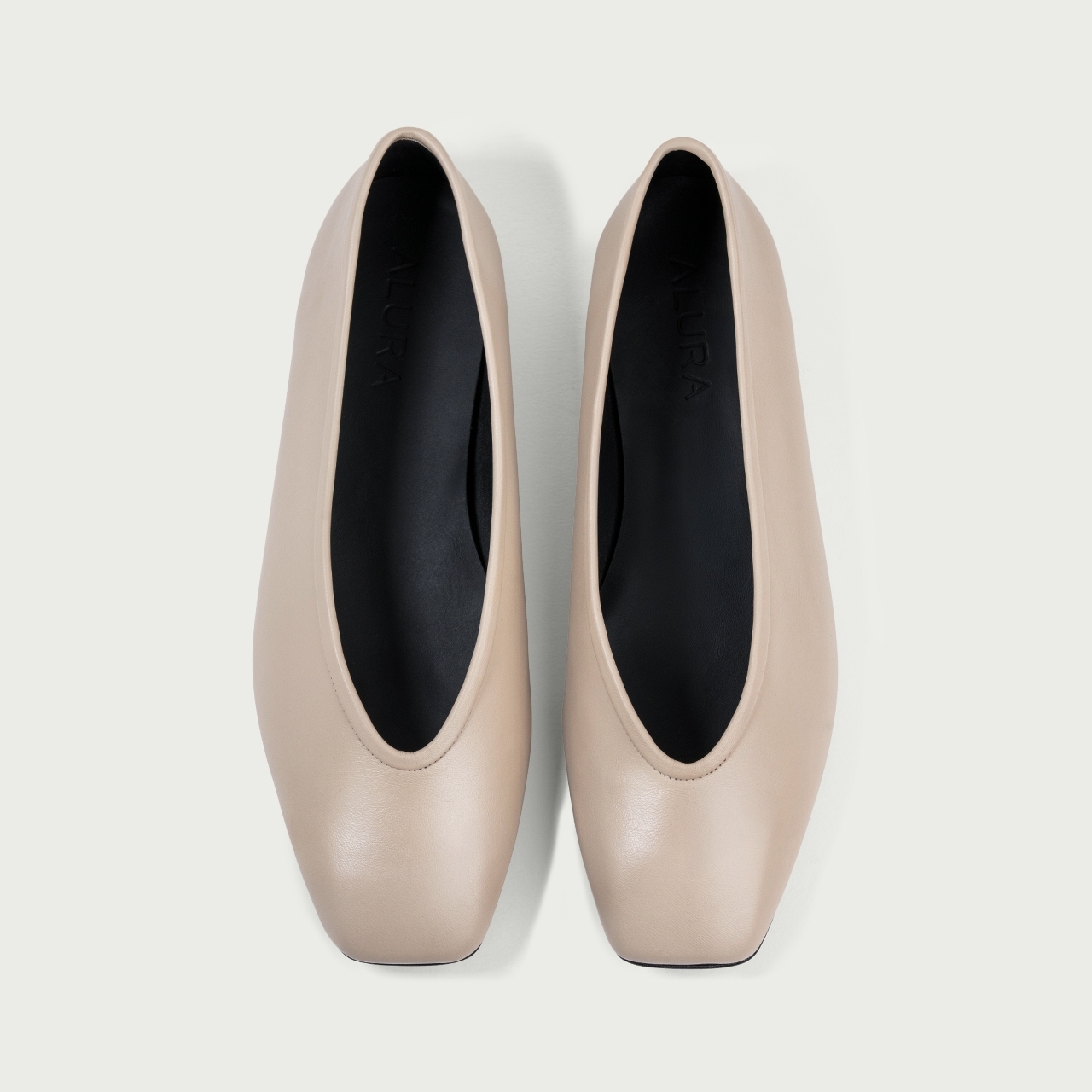 Balerini grej cu vârf pǎtrat Ivone din piele naturală - Img 4