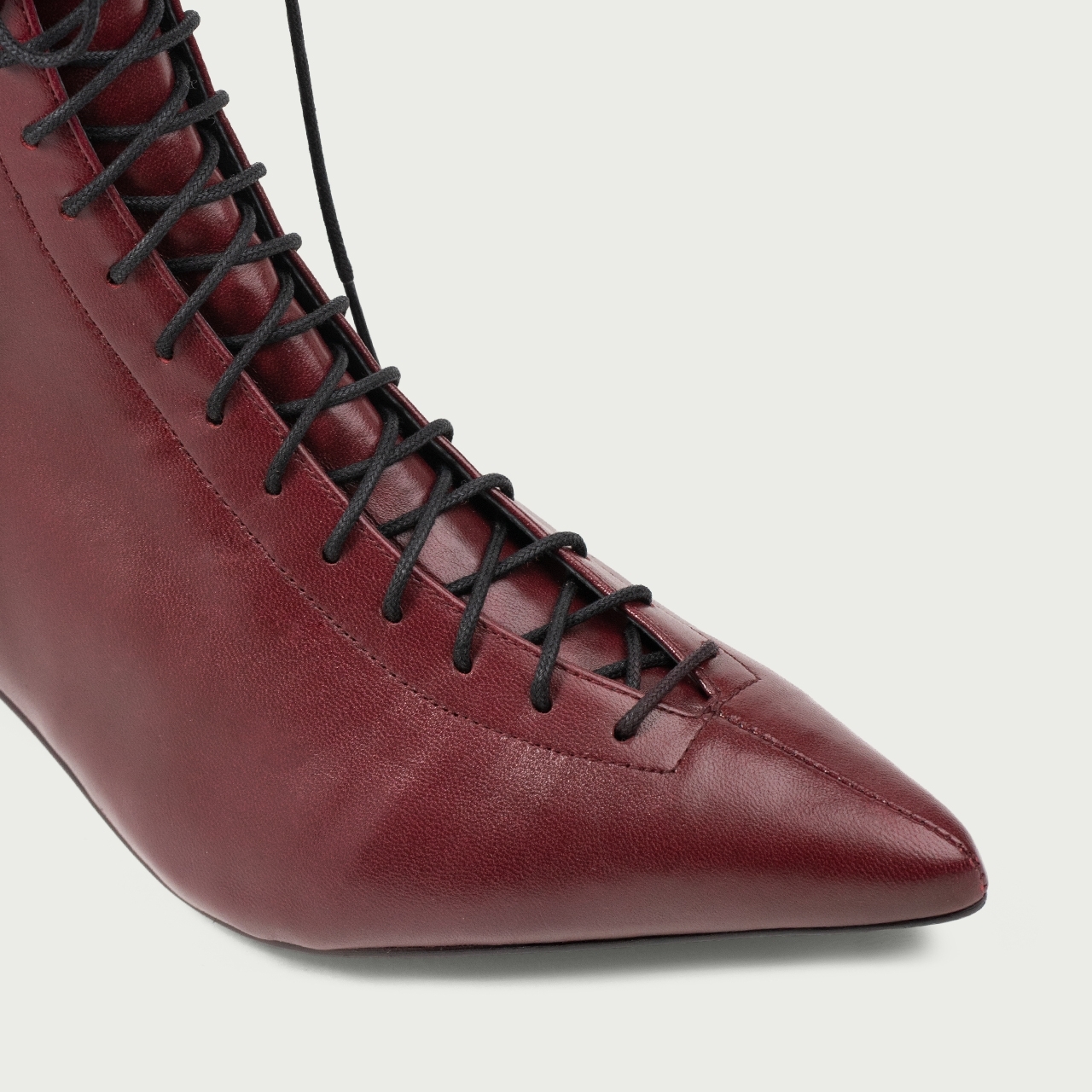 Botine burgundy cu șiret și toc subțire Danica din piele naturală - Img 5