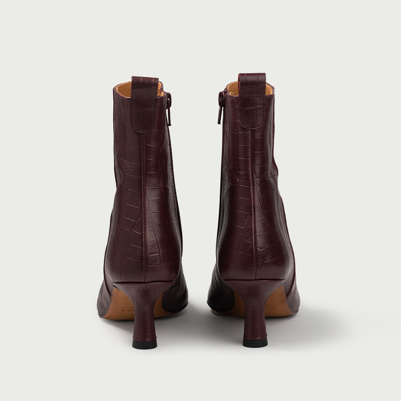 Botine burgundy cu toc subțire Angelique din piele naturală croco - Img 5