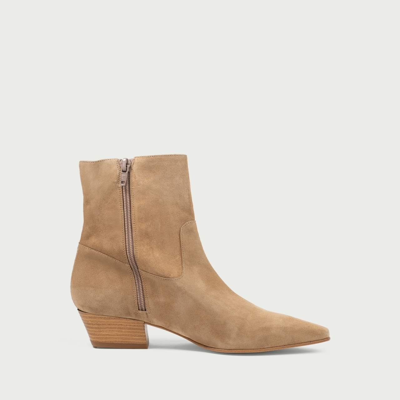 Botine cu toc gros Raquella din piele întoarsă naturală bej - Img 5