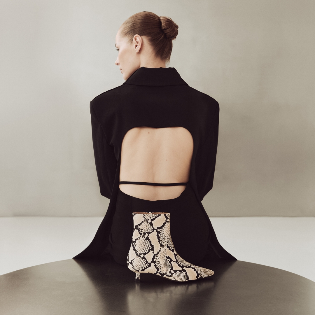 Botine cu toc mic Daria din piele naturalǎ snake print - Img 2