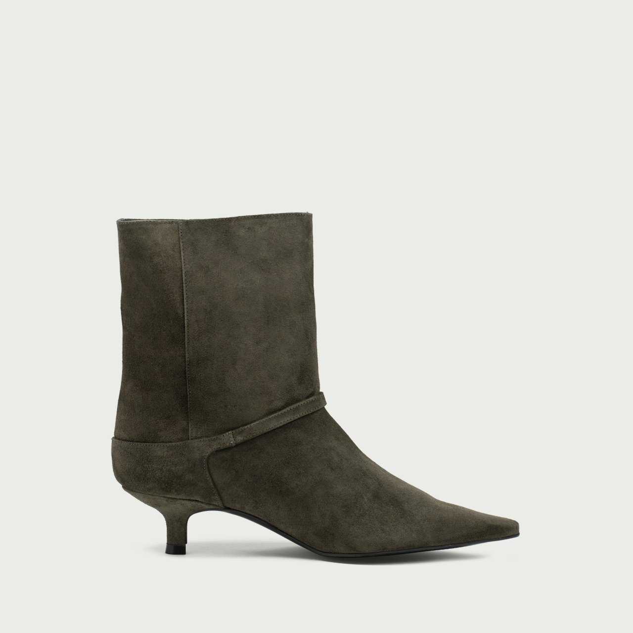 Botine cu toc mic khaki Amal din piele întoarsă naturală - Img 6