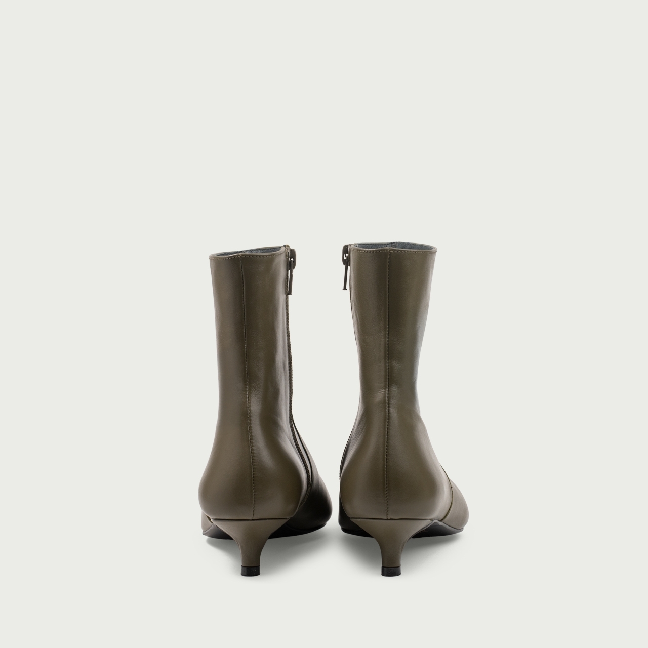 Botine cu toc mic verde olive Daria din piele naturalǎ - Img 5