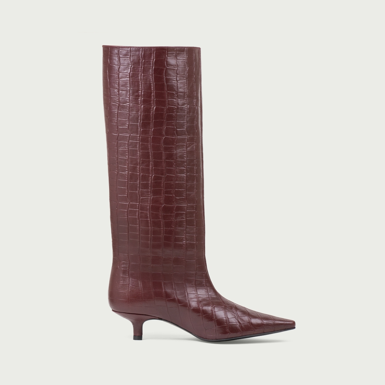 Cizme lungi cu toc mic burgundy Imani din piele naturală - Img 5