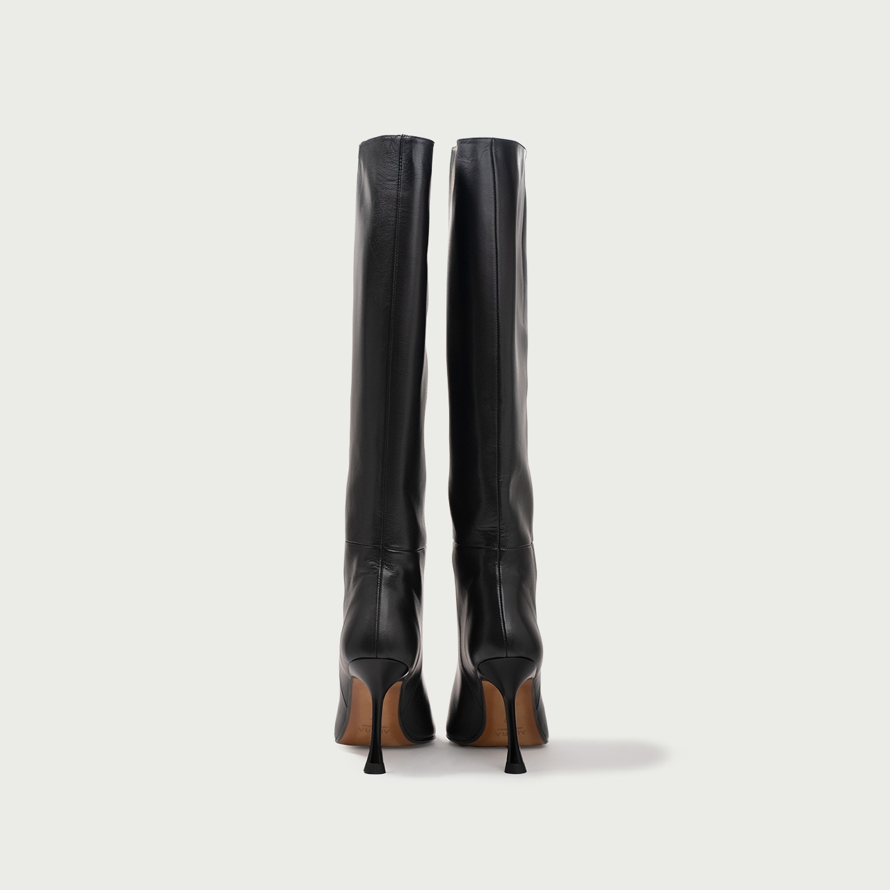 Cizme lungi stiletto negre cu toc subțire înalt Aymee din piele naturală - Img 5