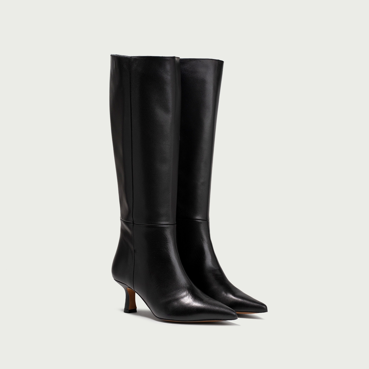 Cizme lungi stiletto negre cu toc subțire Katinka din piele naturală - Img 2