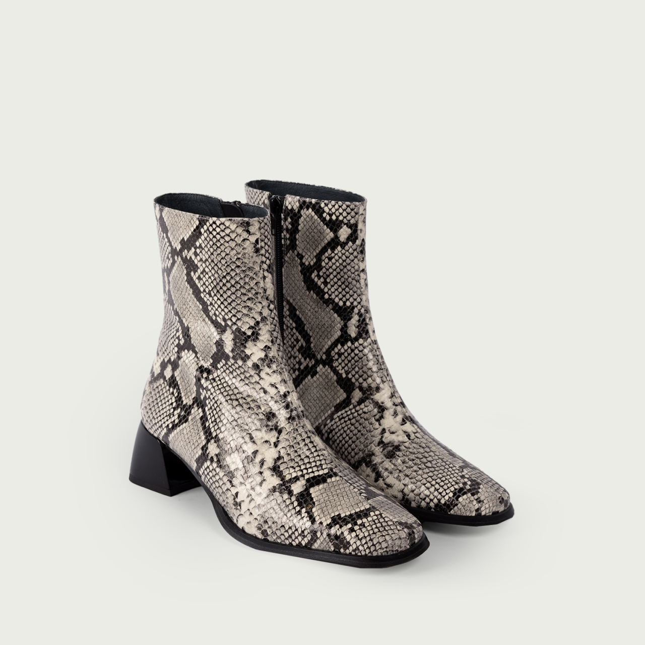 Cizme scurte snake print cu toc gros Zora din piele naturală - Img 3