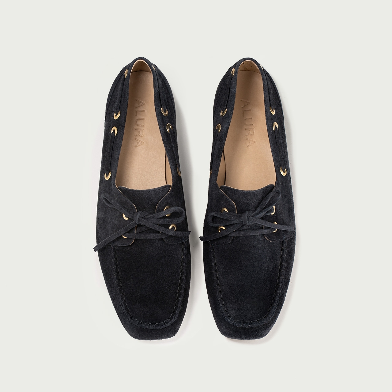 Mocasini albastru navy Margaux din piele întoarsă naturală - Img 4