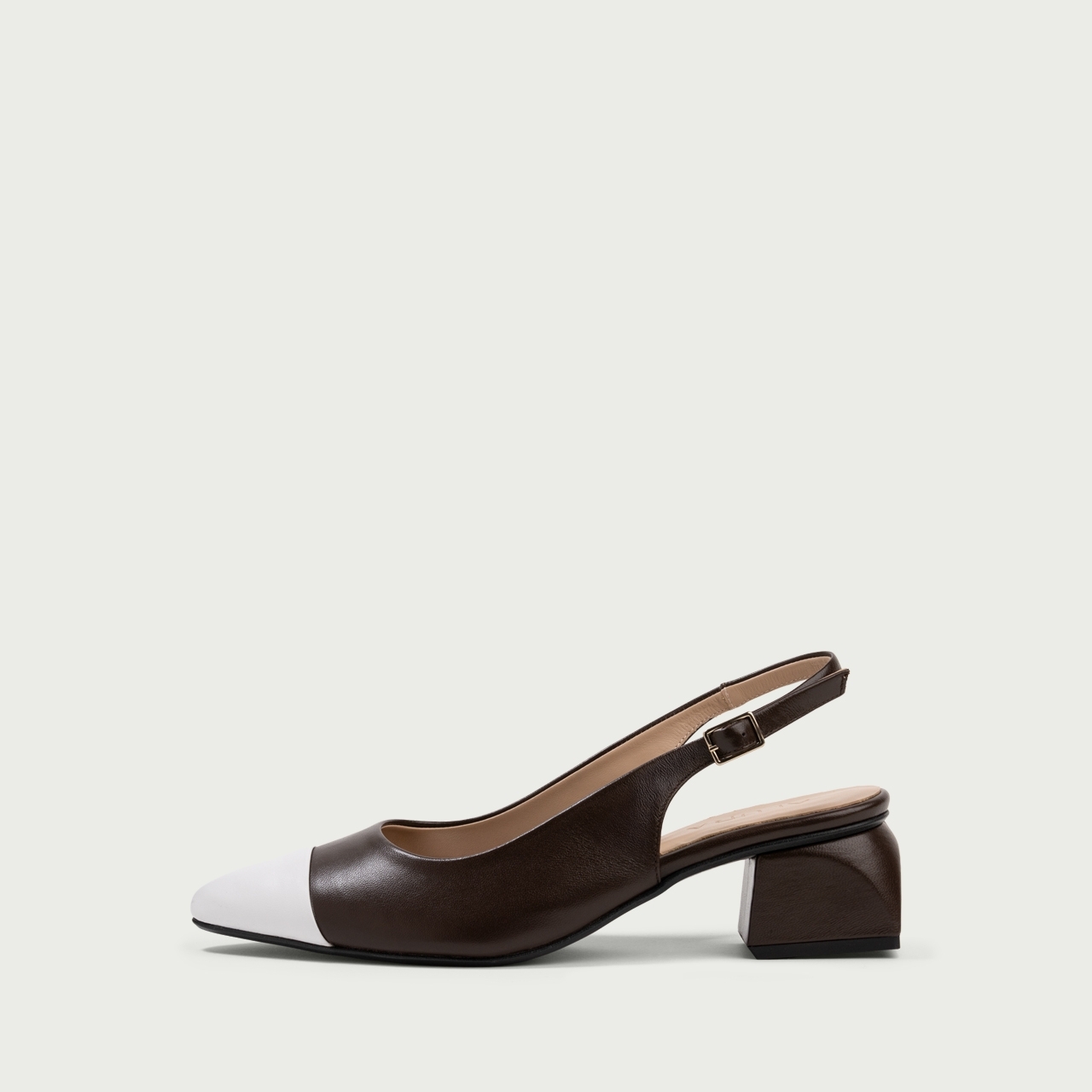 Pantofi cu toc gros decupați maro ciocolatiu Sonia din piele naturală - Img 1