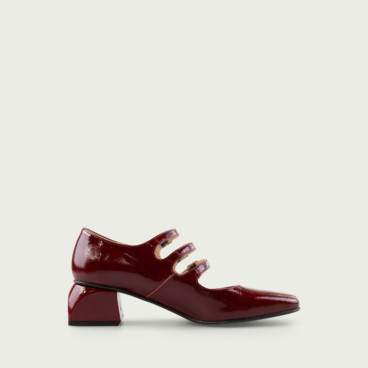 Pantofi cu toc gros și barete burgundy Leanne din piele naturală lăcuită - Img 2