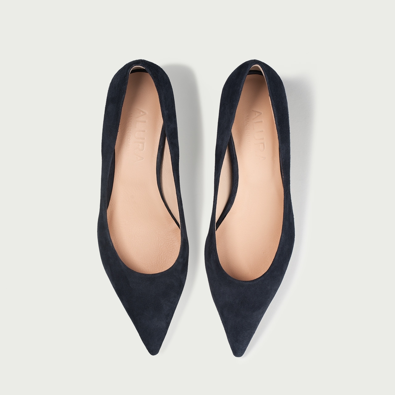 Pantofi cu toc mic blue navy Lorraine din piele întoarsă naturalǎ - Img 4