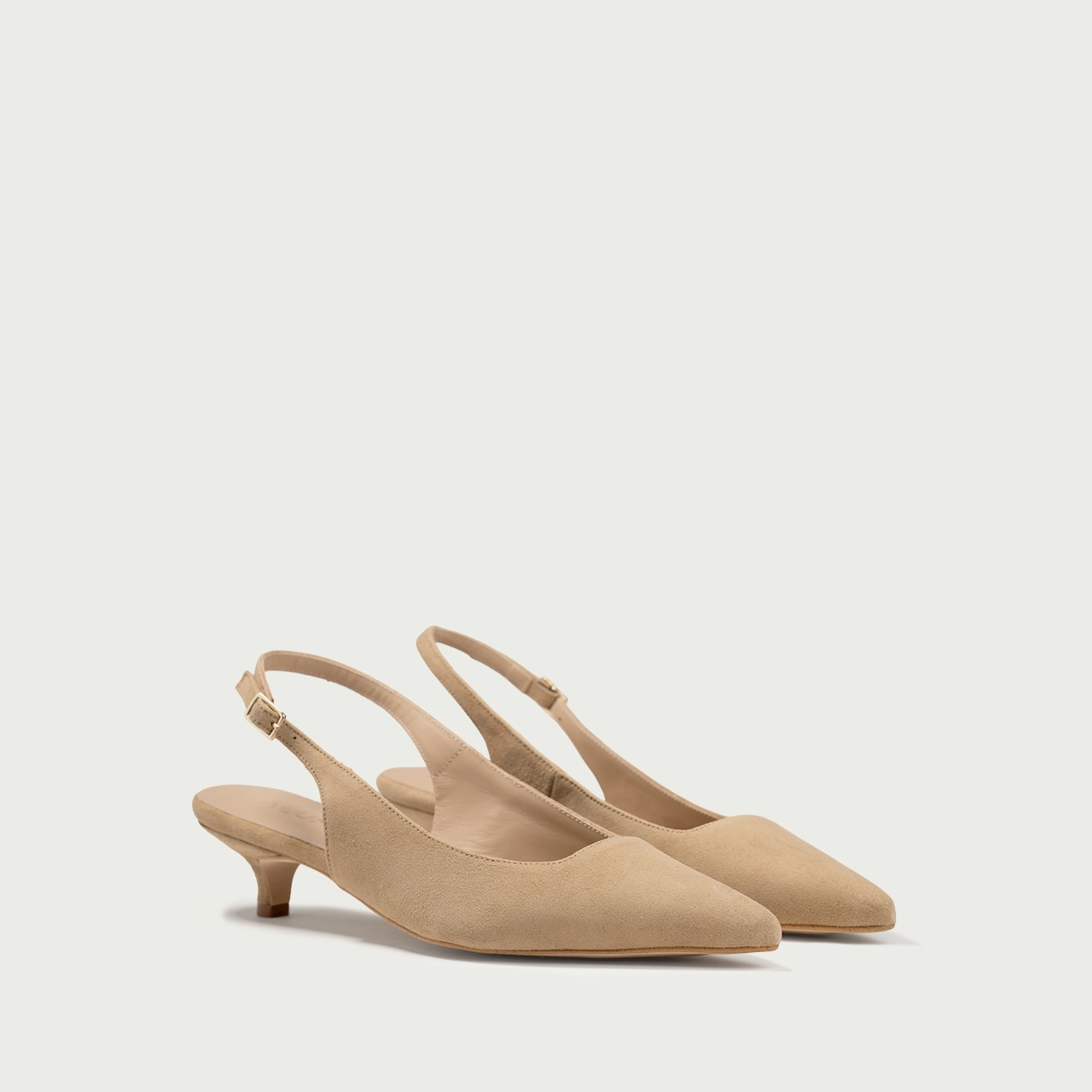 Pantofi cu toc mic nude Aria din piele întoarsă naturalǎ - Img 2