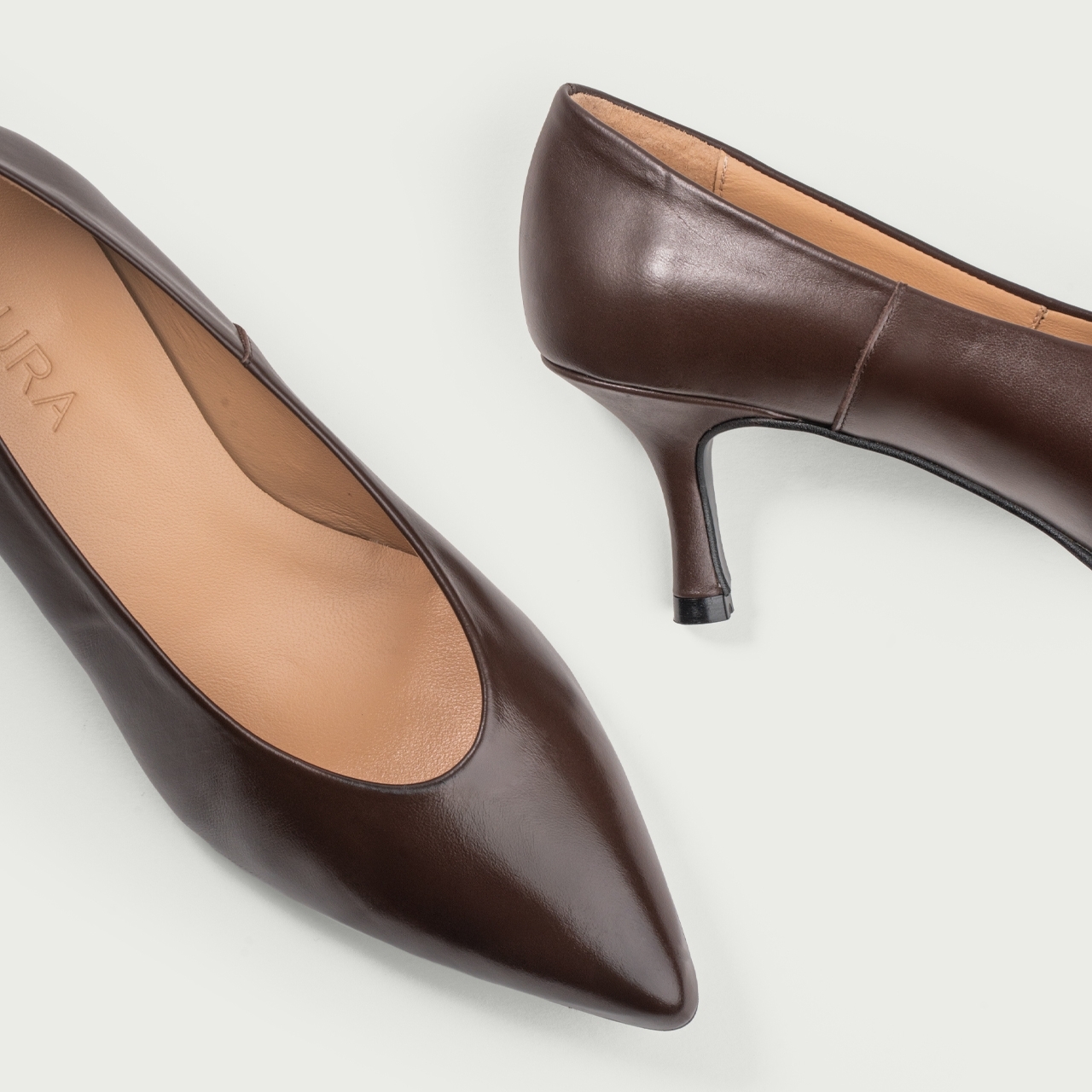 Pantofi cu toc subțire maro ciocolatiu Alecsandra din piele naturală - Img 6