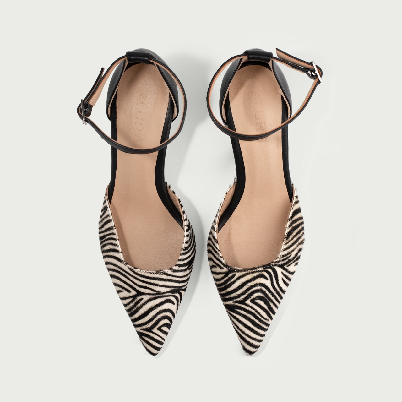 Pantofi cu toc subțire și baretǎ pe picior Ina din piele naturală zebra print - Img 3