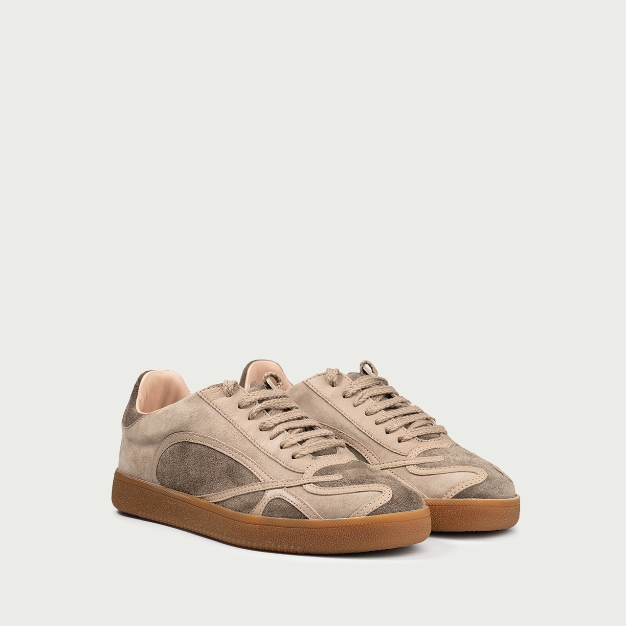 Pantofi sport café cu detalii grej Alma 001 din piele naturală întoarsă - Img 2