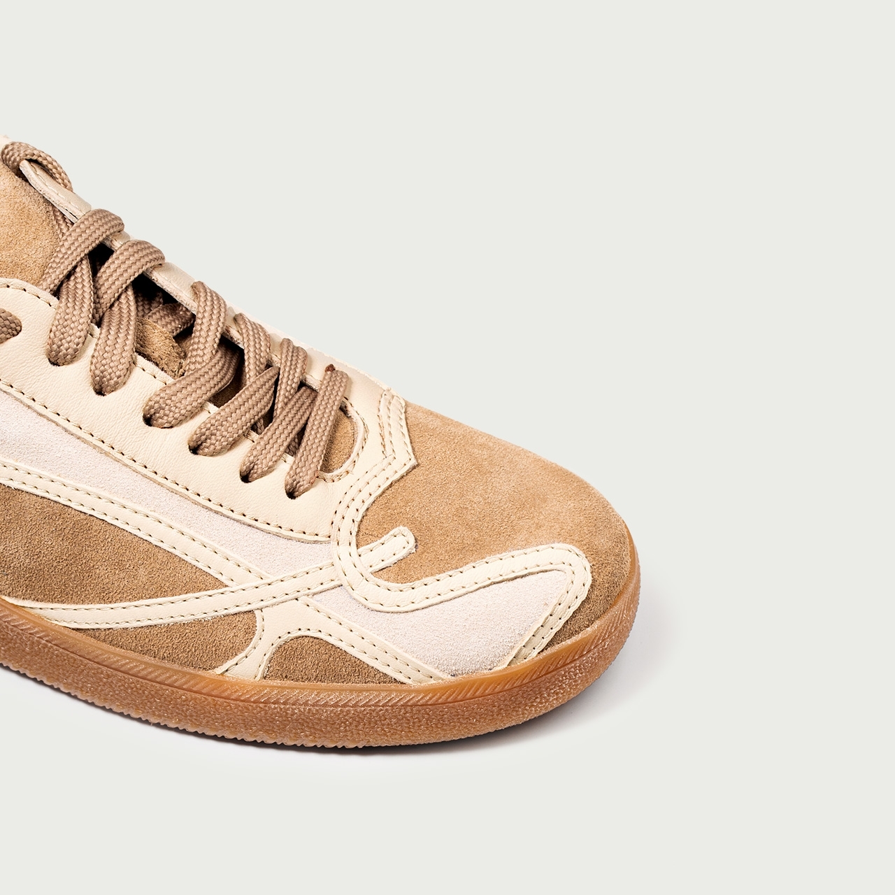 Pantofi sport nude Alma 002 din piele întoarsă naturală - Img 9