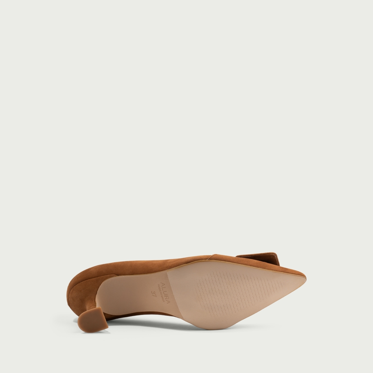 Pantofi stiletto camel cu accesoriu geometric Alana din piele întoarsă naturală - Img 7
