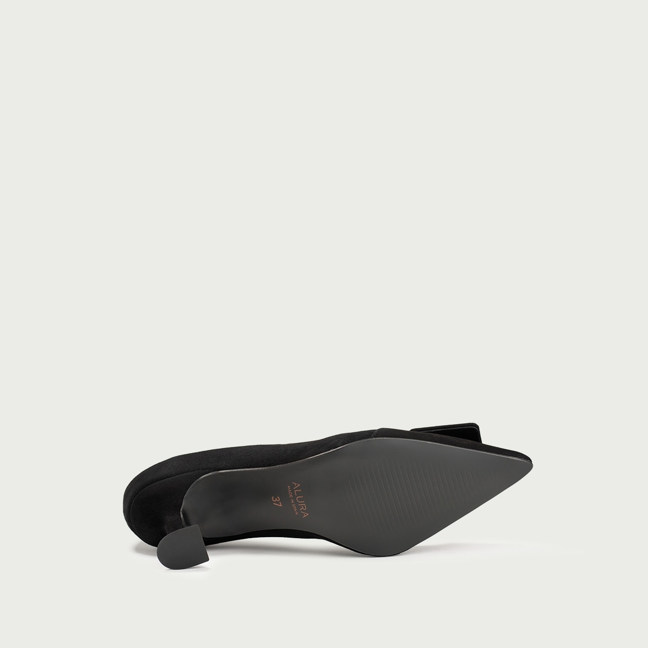 Pantofi stiletto negri cu accesoriu geometric Alana din piele întoarsă naturală - Img 7