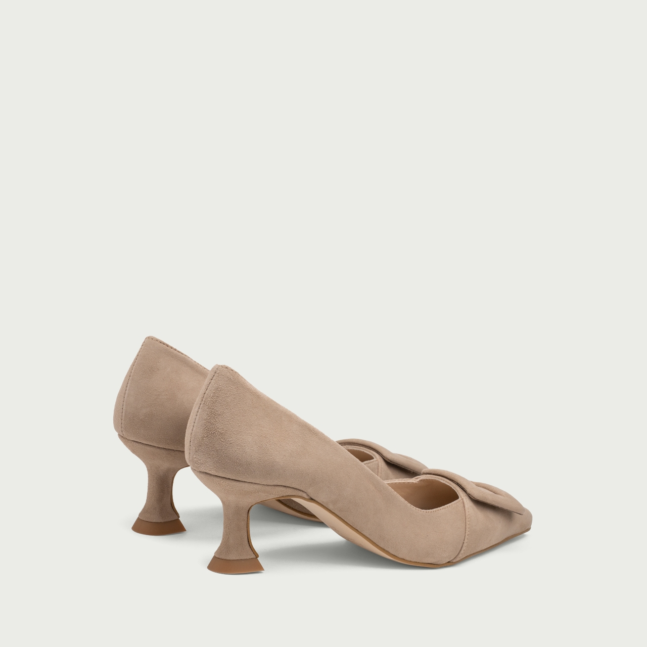 Pantofi stiletto nude cu accesoriu geometric Alana din piele întoarsă naturală - Img 5