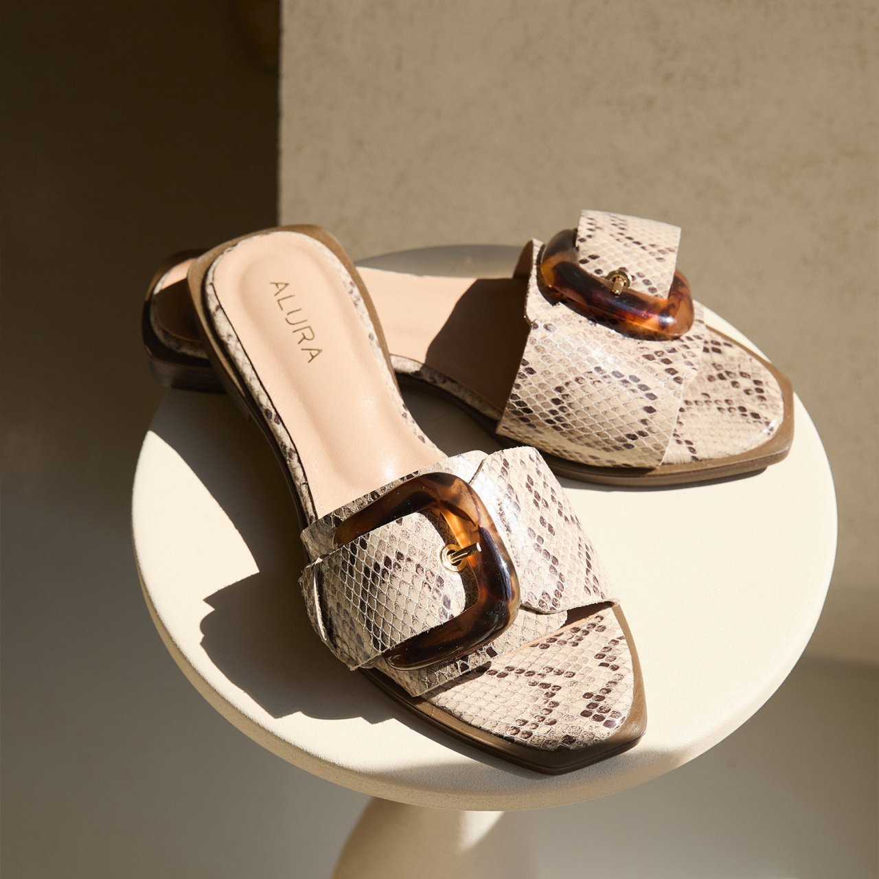 Papuci snake print cu accesoriu Irma din piele naturală - Img 6