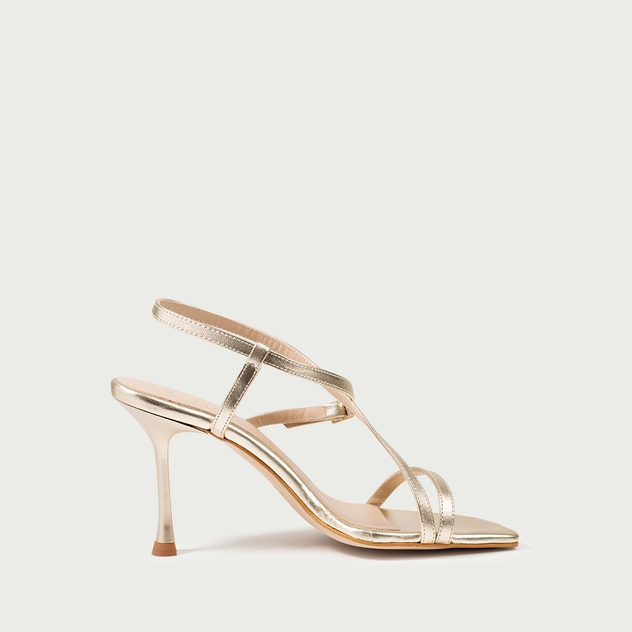 Sandale cu toc subțire aurii Amaia din piele naturală - Img 6