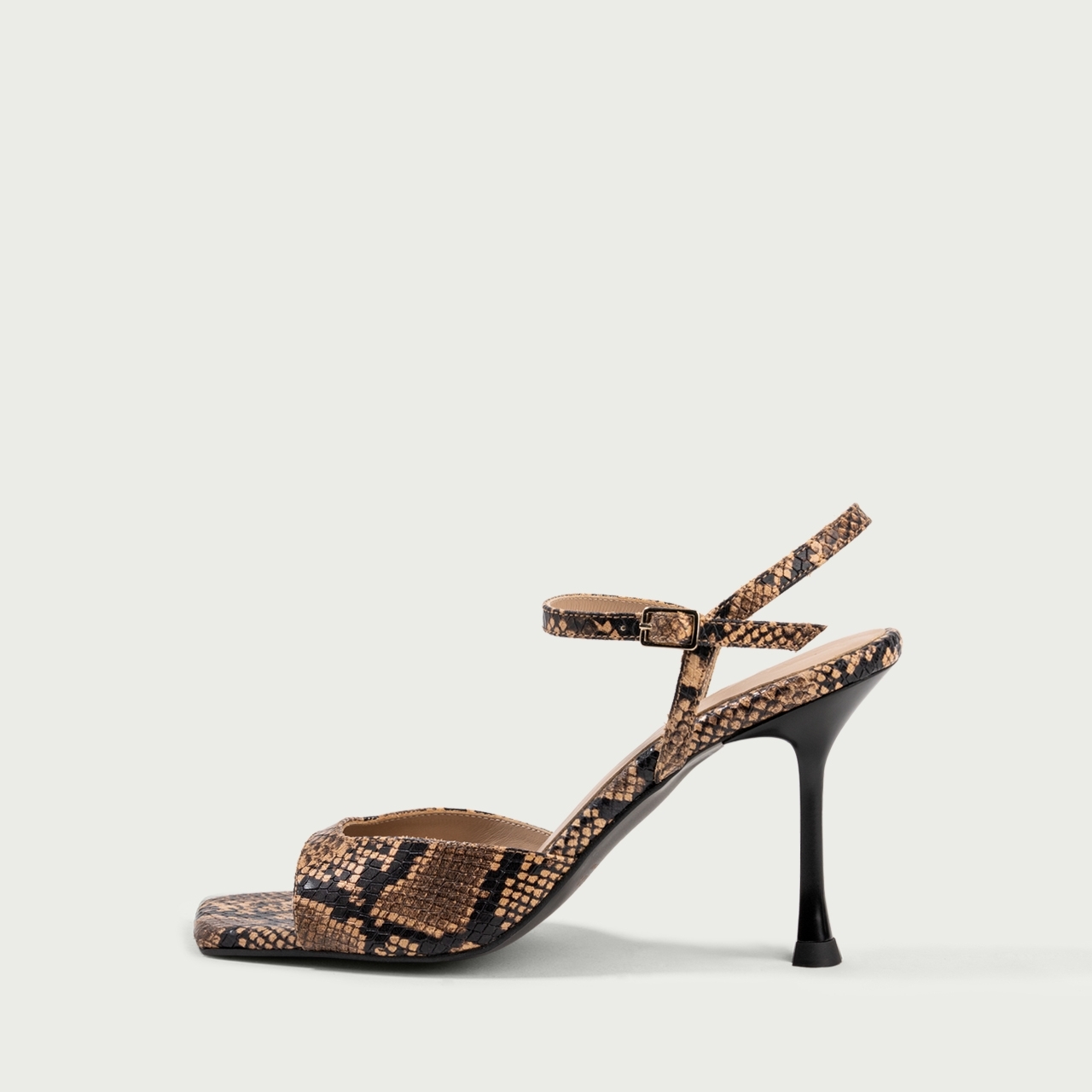 Sandale cu toc subțire snake print Yza din piele naturală - Img 1