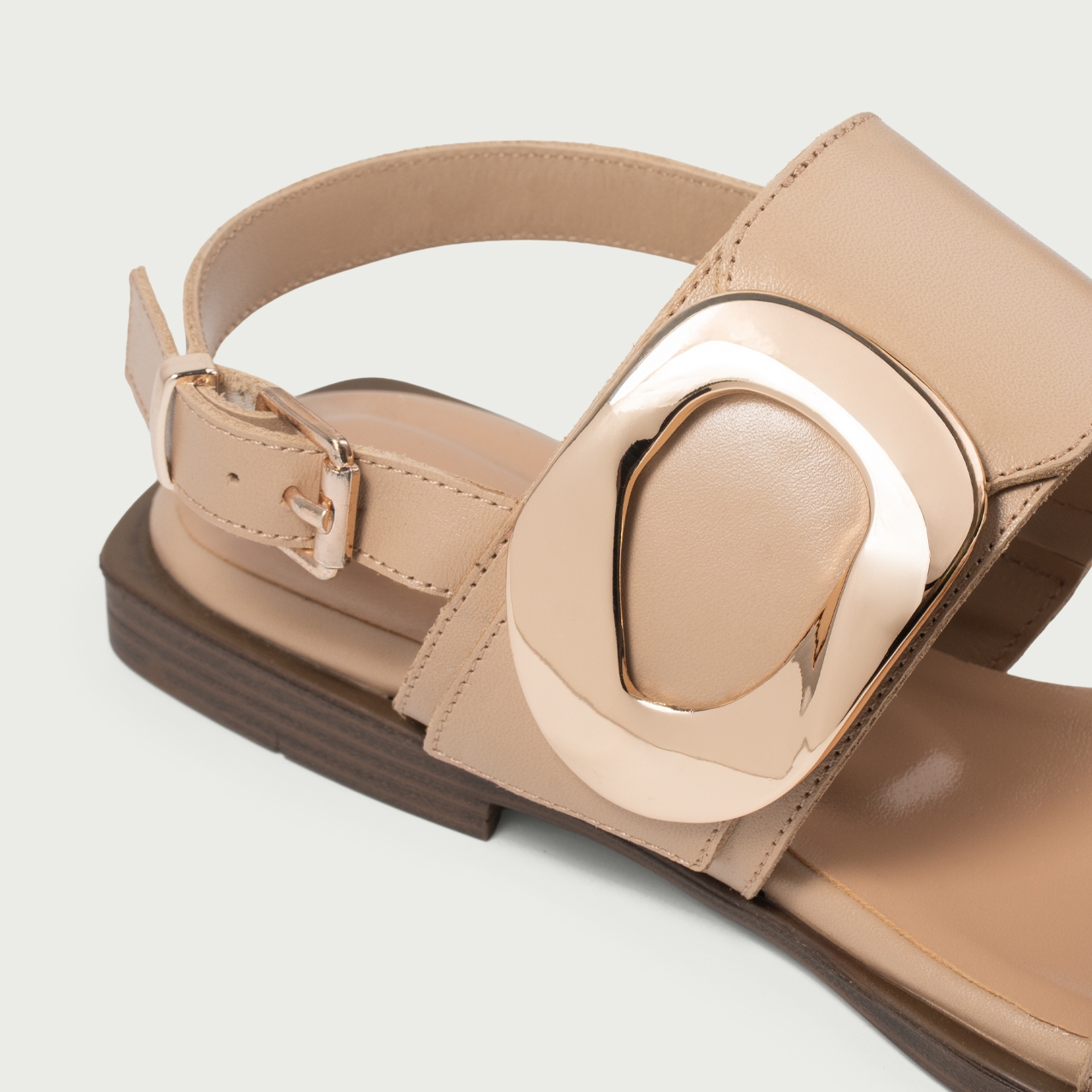 Sandale damă fără toc nude Caia din piele naturală cu accesoriu metalic - Img 8