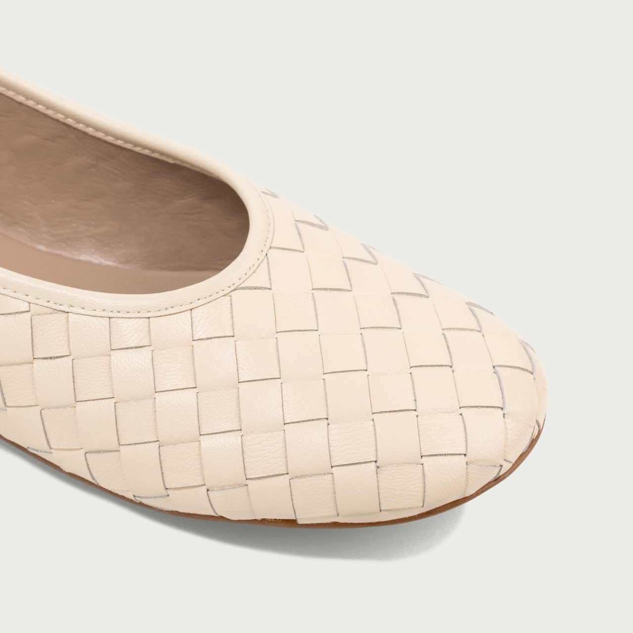 Balerini cu vârf rotund crem Esme din piele naturală împletită - Img 3