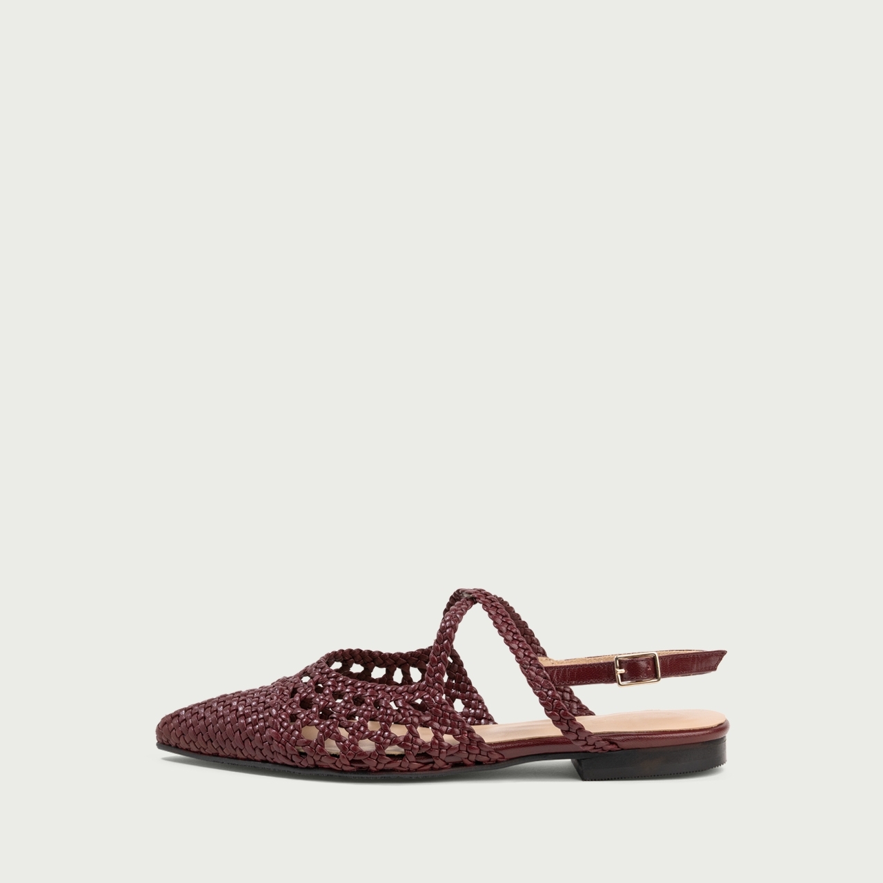 Balerini decupați burgundy Madeleine cu vârf ascuțit din piele naturală împletită - Img 1