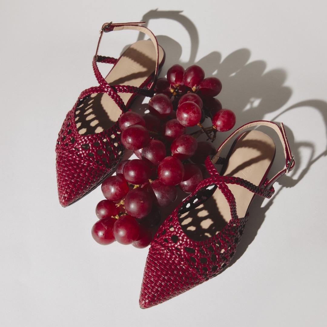 Balerini decupați burgundy Madeleine cu vârf ascuțit din piele naturală împletită - Img 8
