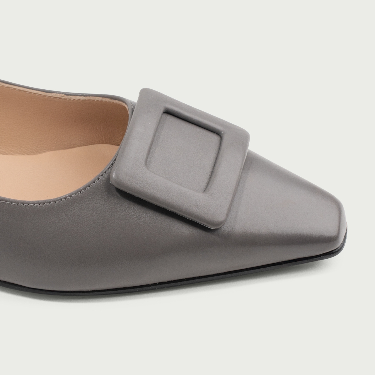 Balerini gri închis cu accesoriu geometric Andia din piele naturală - Img 4
