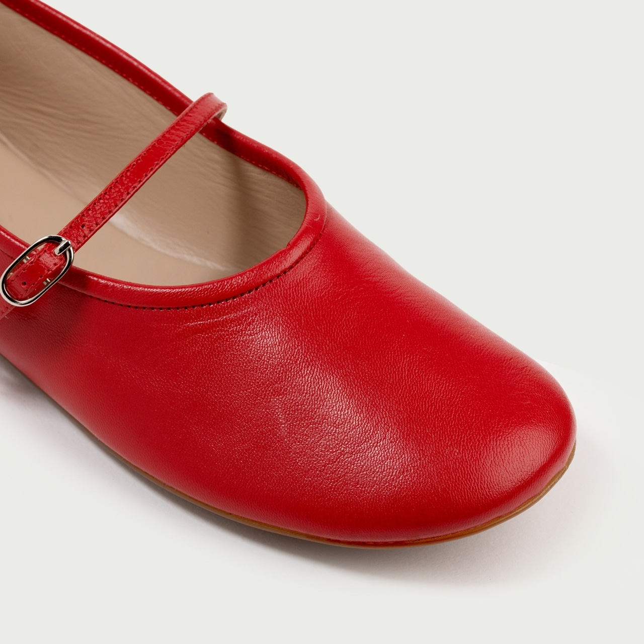 Balerini roșii cu vârf rotund Noa din piele naturală - Img 4