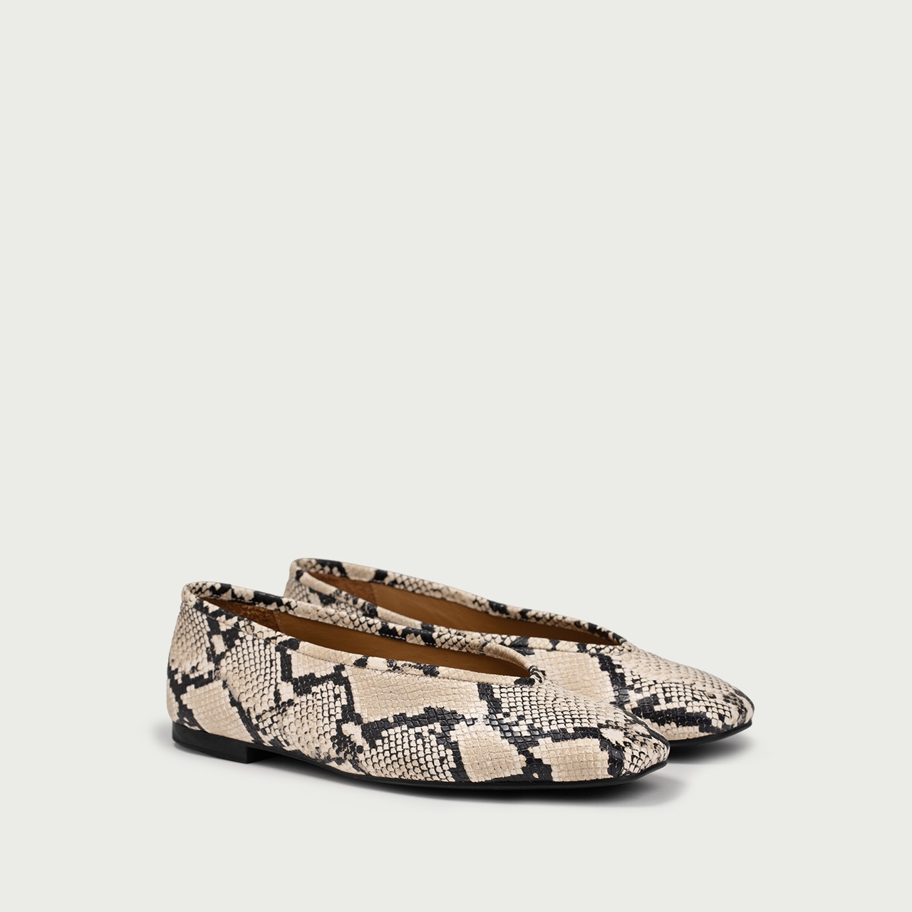 Balerini snake print cu vârf pǎtrat Ivone din piele naturală - Img 2