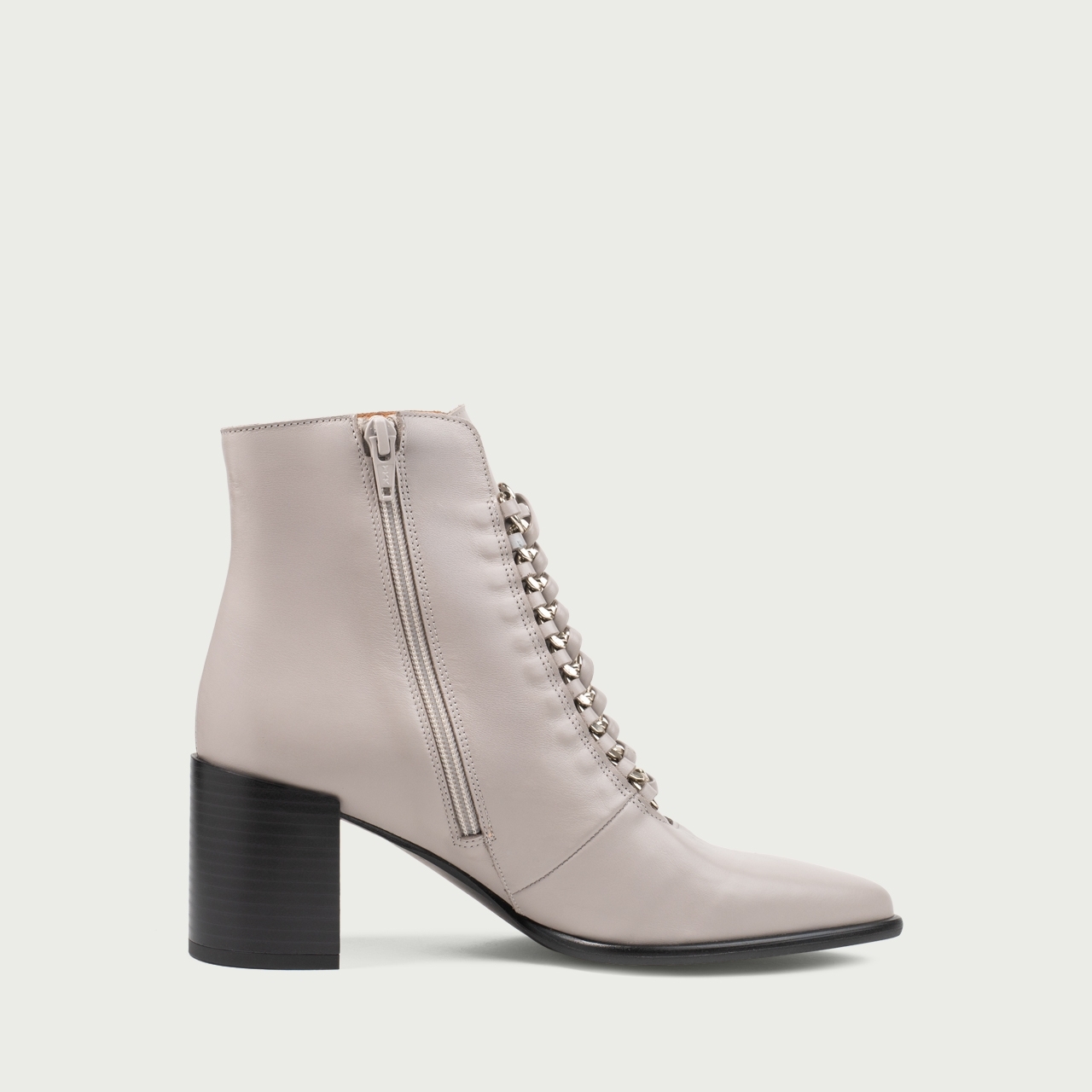 Botine cu șiret și toc gros Danielle din piele naturală gri deschis - Img 6