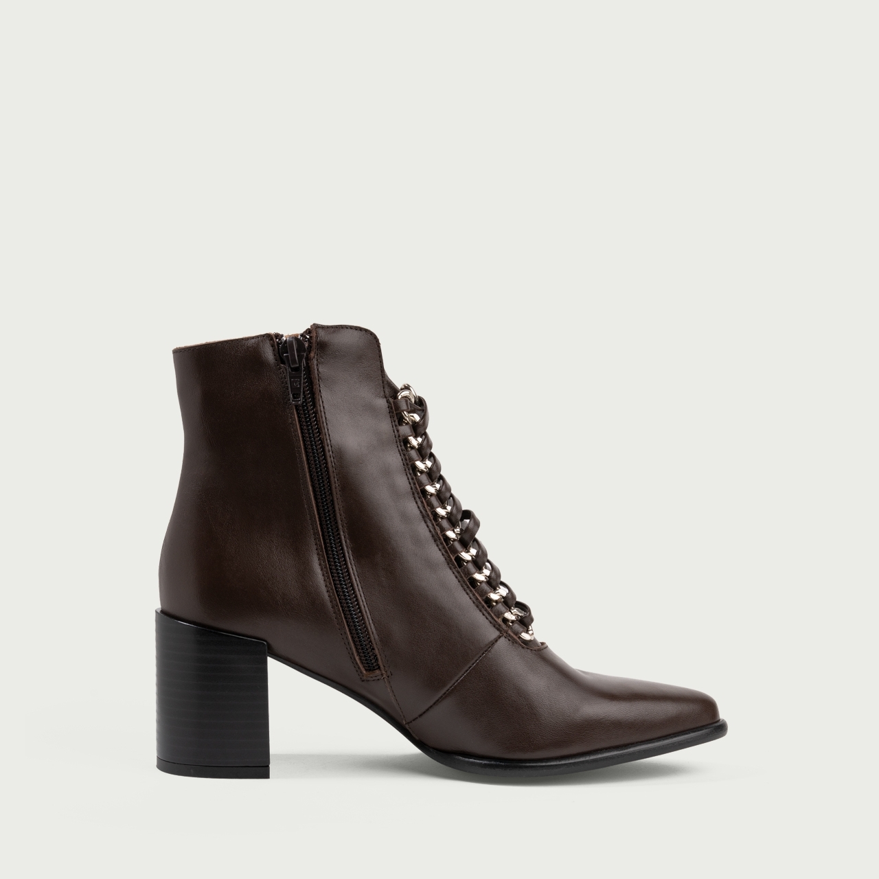 Botine cu șiret și toc gros Danielle din piele naturală maro ciocolatiu - Img 7