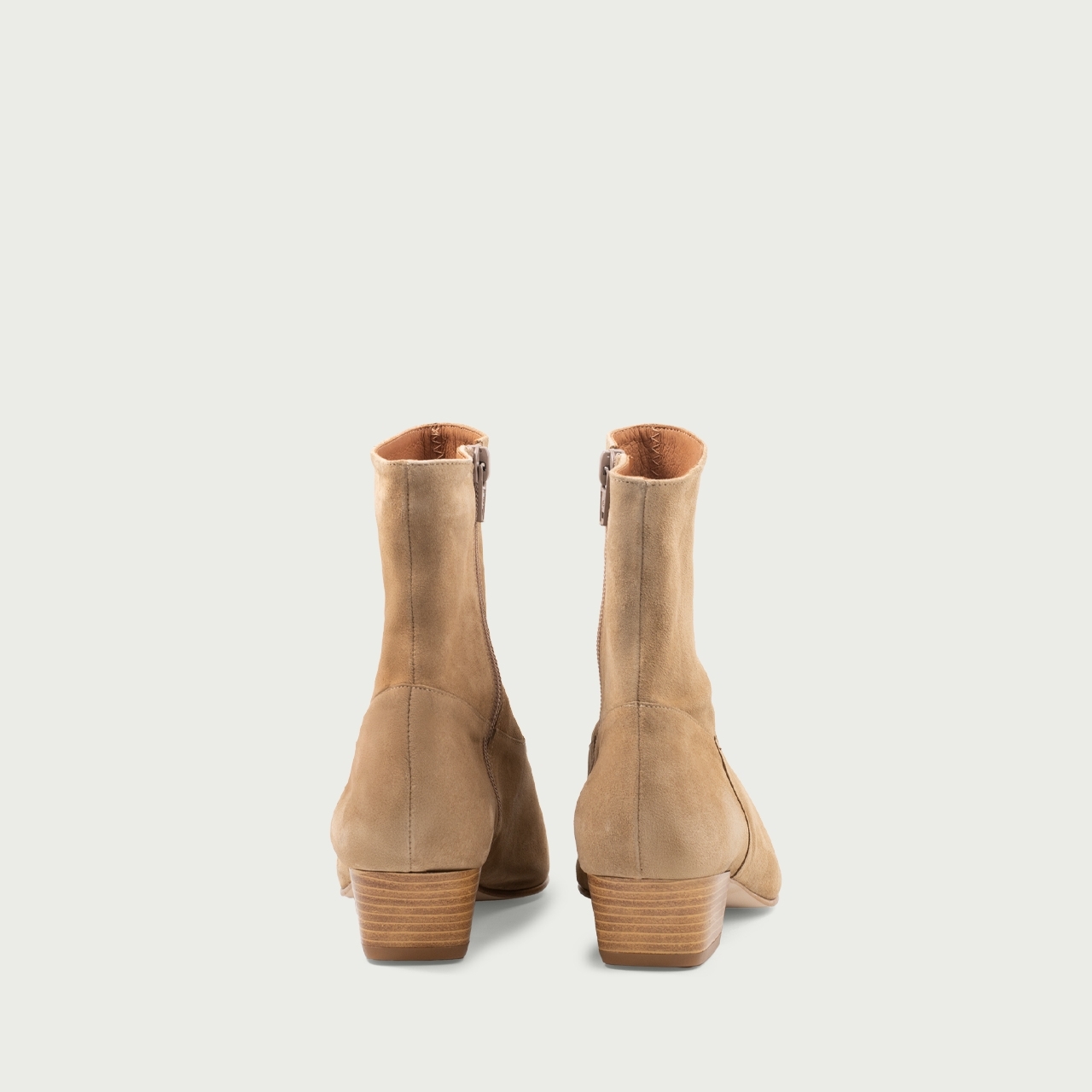 Botine cu toc gros Raquella din piele întoarsă naturală bej - Img 6