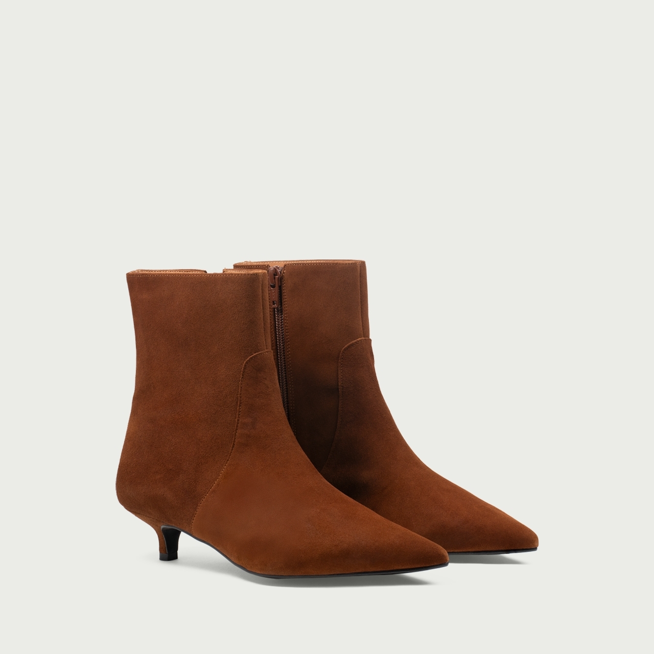 Botine cu toc mic camel Daria din piele întoarsă naturalǎ - Img 2