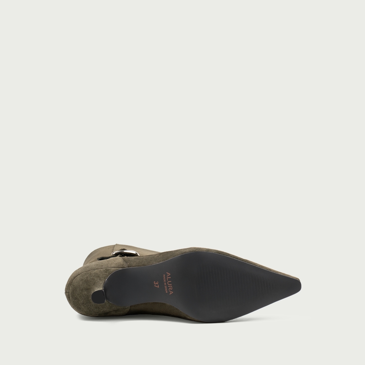 Botine cu toc mic khaki Amal din piele întoarsă naturală - Img 7