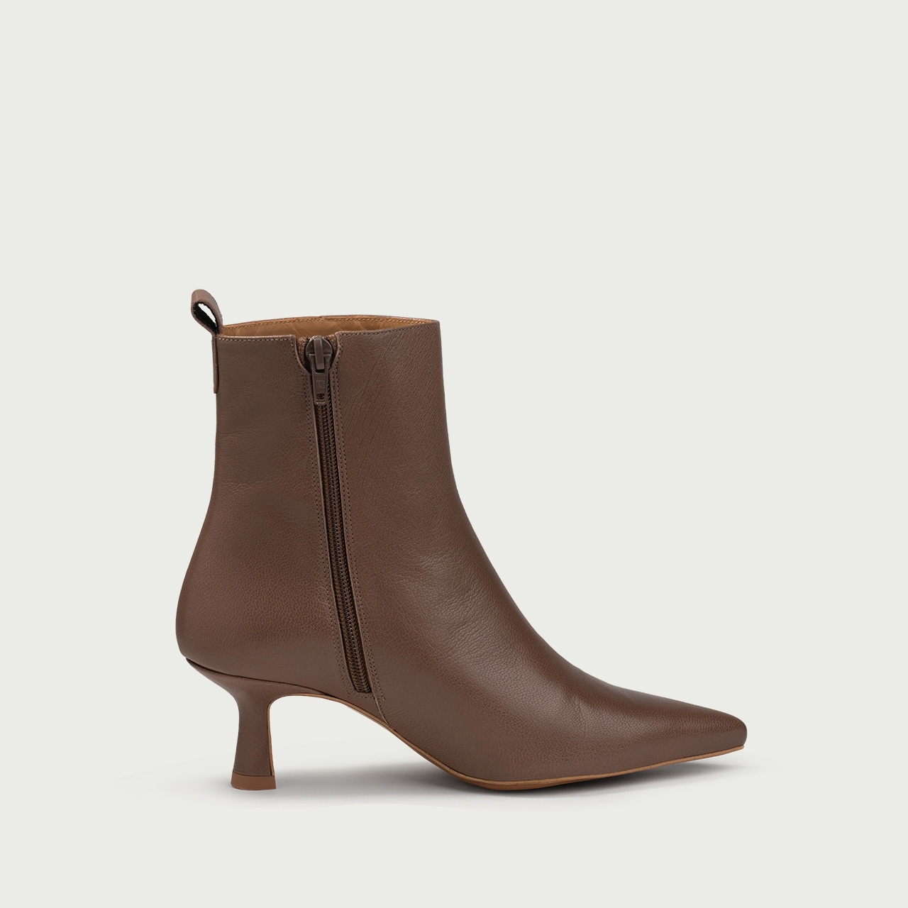Botine maro capuccino cu toc subțire Angelique din piele naturală de capră - Img 5
