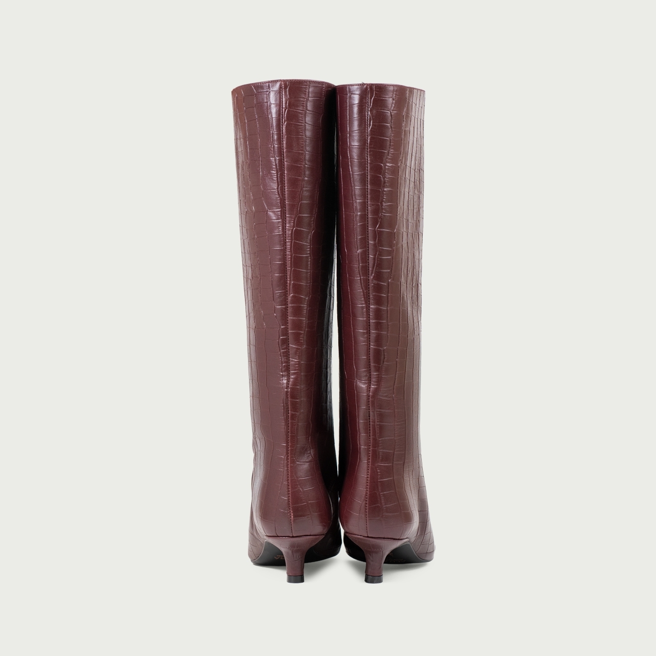 Cizme lungi cu toc mic burgundy Imani din piele naturală - Img 6