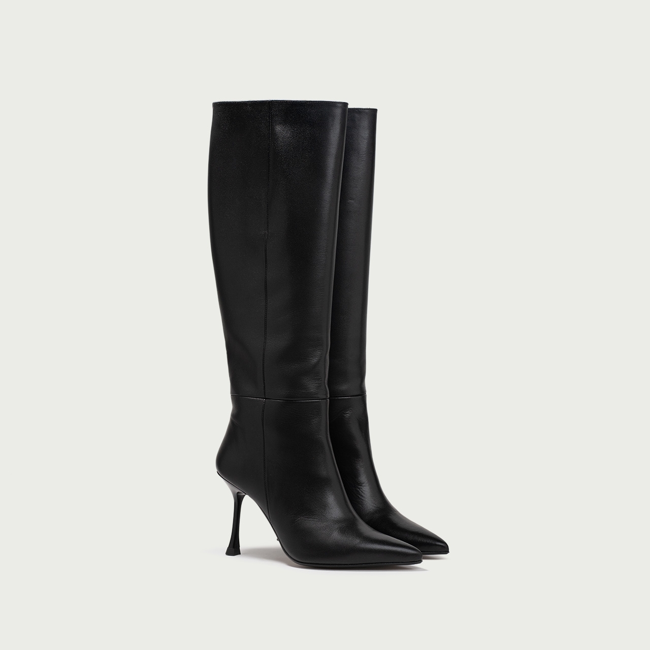 Cizme lungi stiletto negre cu toc subțire înalt Aymee din piele naturală - Img 2