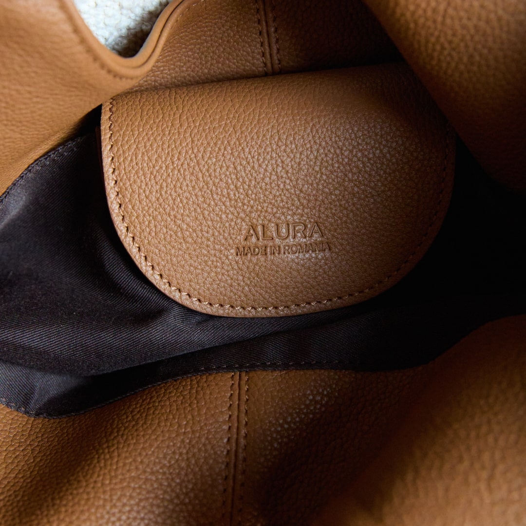 Geantă shopper camel deschis Terra din piele naturală - Img 5