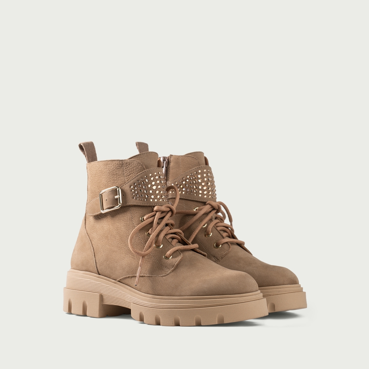 Ghete damă bej Oriana din piele naturală nabuc - Img 2