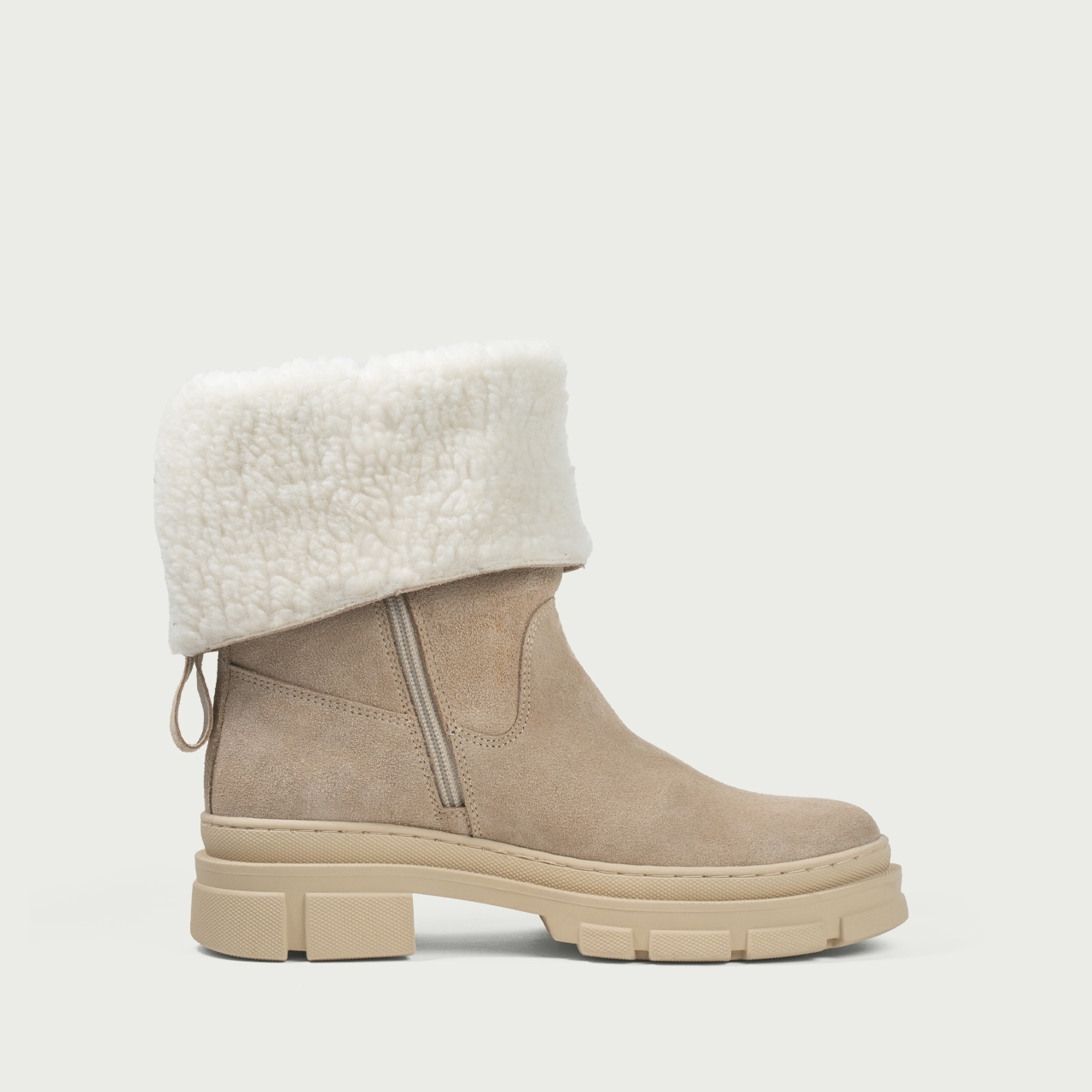 Ghete damă înalte bej Caro din piele întoarsă naturală - Img 6