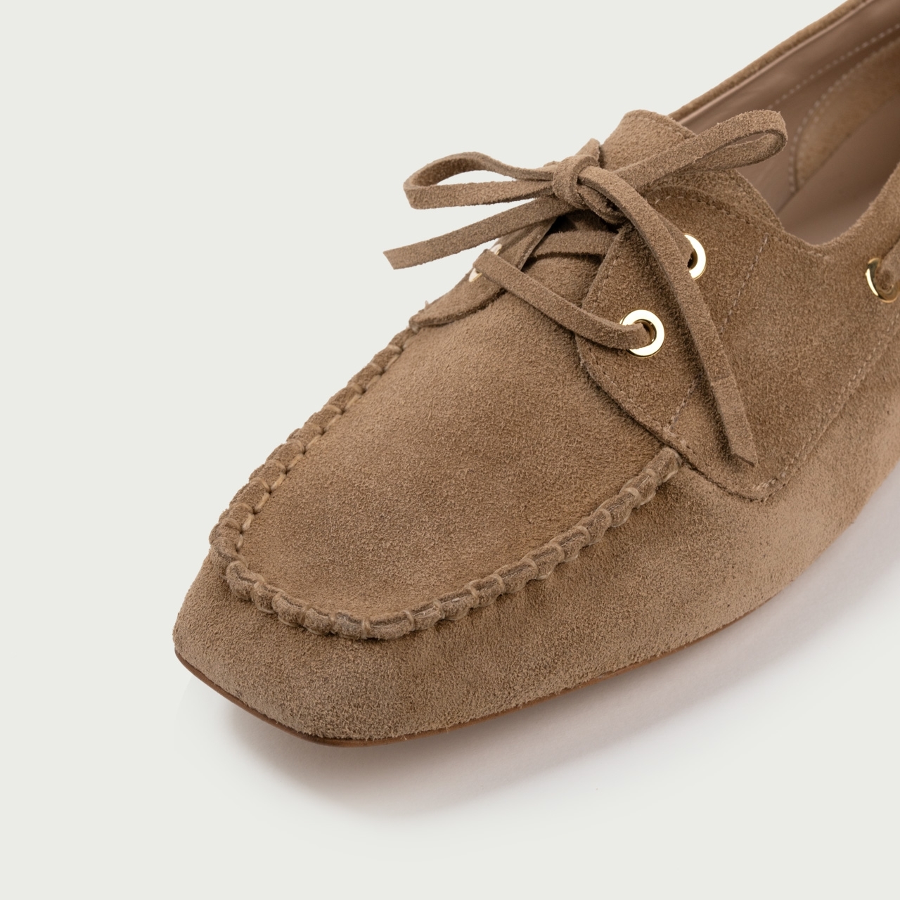 Mocasini camel deschis Margaux din piele întoarsă naturală - Img 5