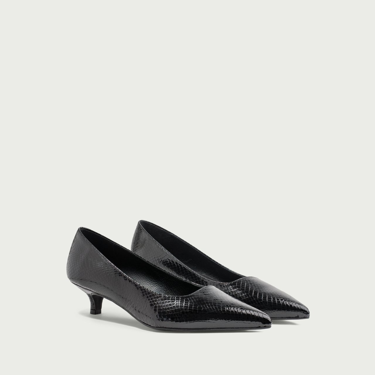 Pantofi cu toc mic negri Anemona din piele naturalǎ lucioasă - Img 2