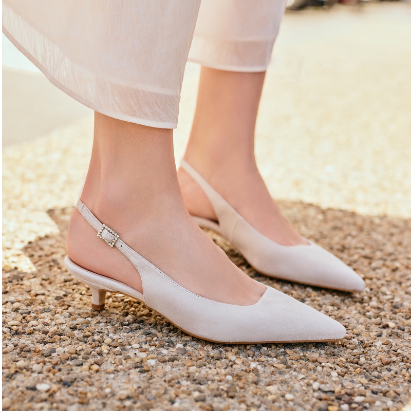 Pantofi damǎ eleganți gri cu toc mic Aria din piele întoarsǎ naturalǎ - Img 3