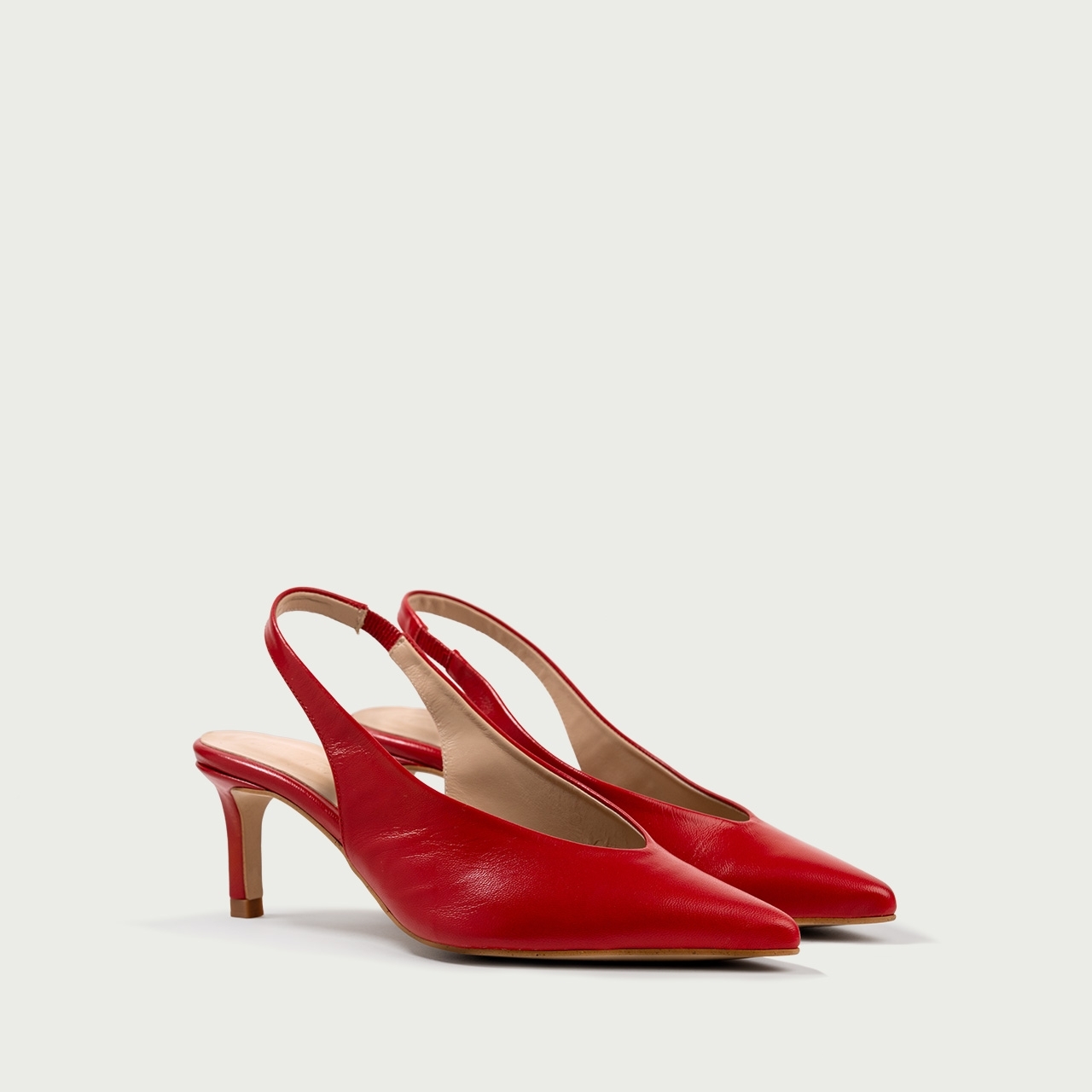 Pantofi decupați cu toc subțire roșii Michele din piele naturală - Img 3