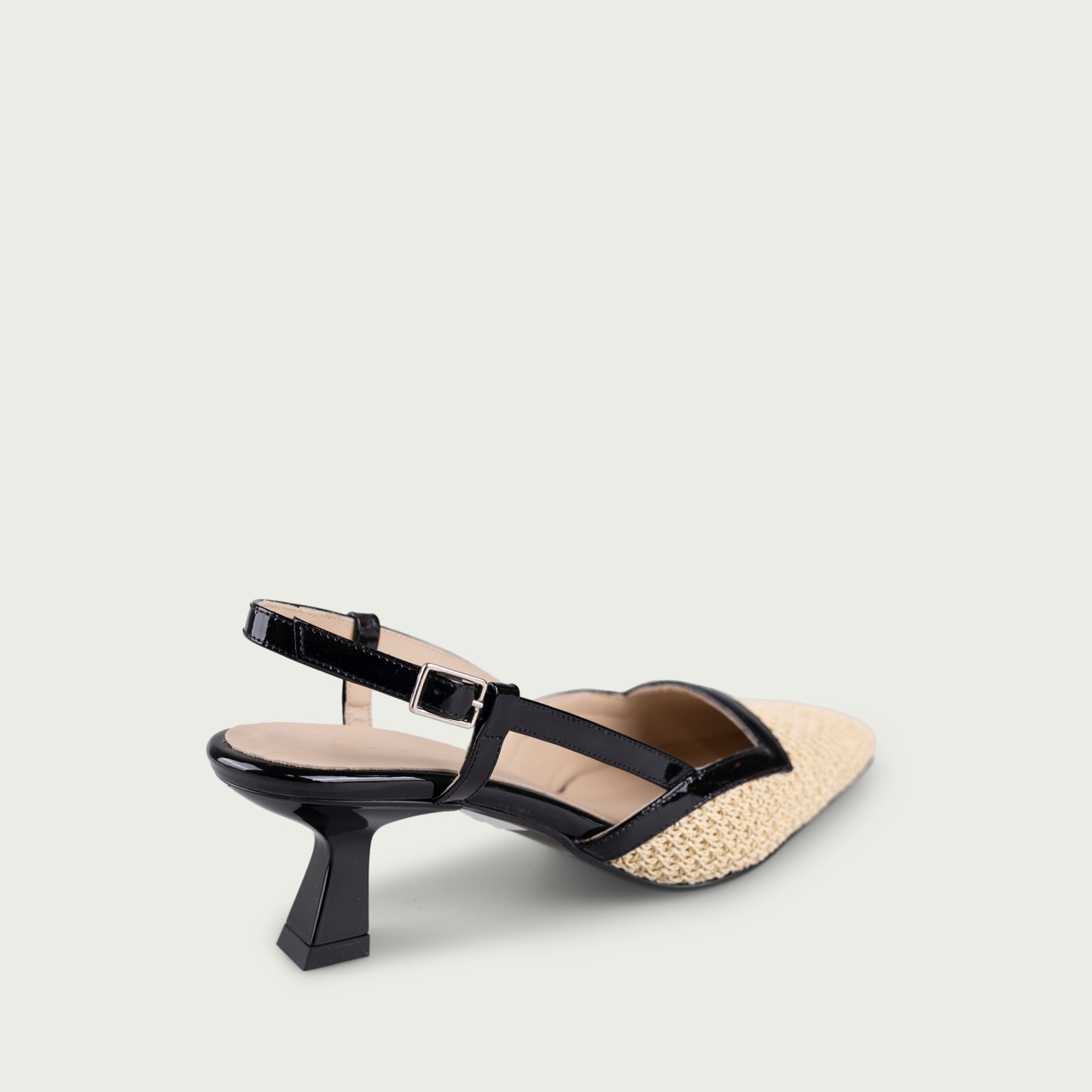 Pantofi decupați cu toc subțire Tania din piele naturalǎ și material textil tip rafie - Img 4